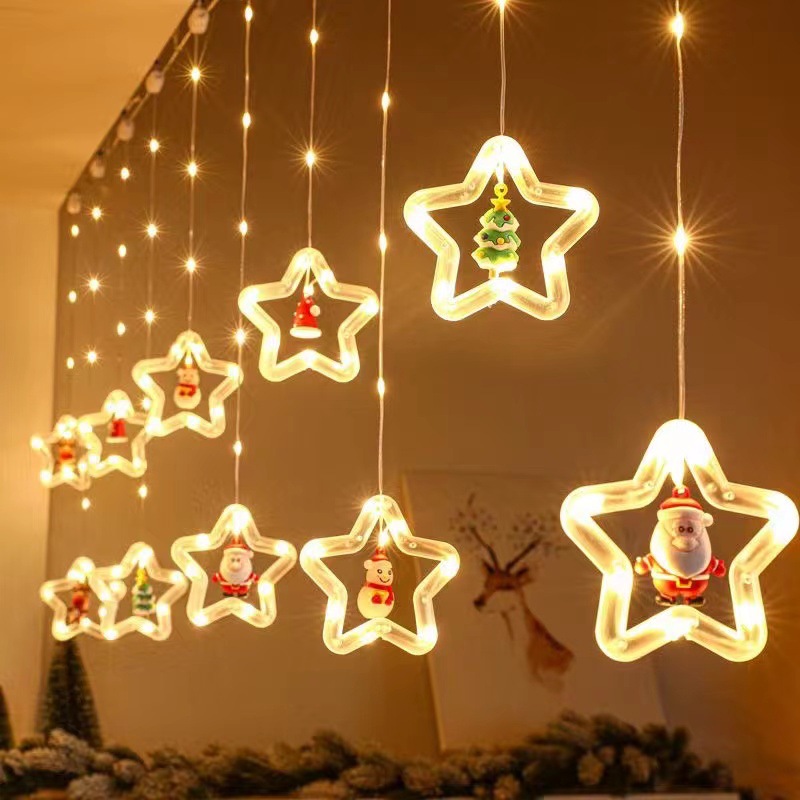 跨境新品圣诞节灯串圣诞老人卡通造型窗帘灯LED彩灯房间橱窗装饰详情图3