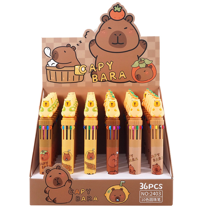 Cartoon Capibala 10-Color Ballpoint Pen Students Creative Multi-Color Pen Stationery Gifts Cute Press Pen Batch Item Picture