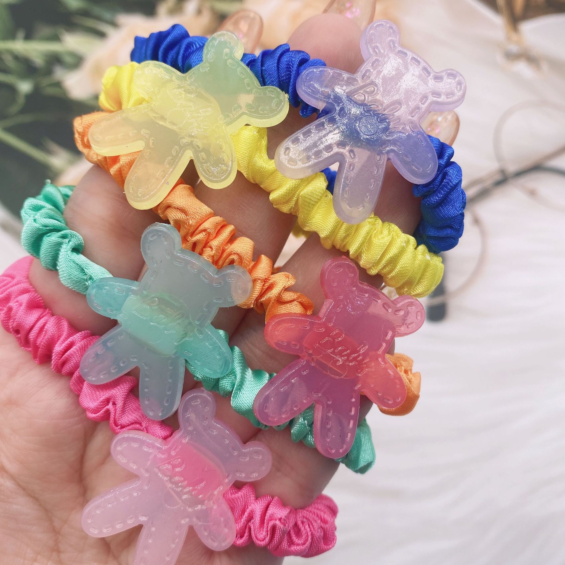 140 size hair tie/Colorful bear hair band 100/ small intestine band, hair tie, hair accessory, no damage to hair, little girl, little girl, big child, ponytail hair band, princess, cute Specification image