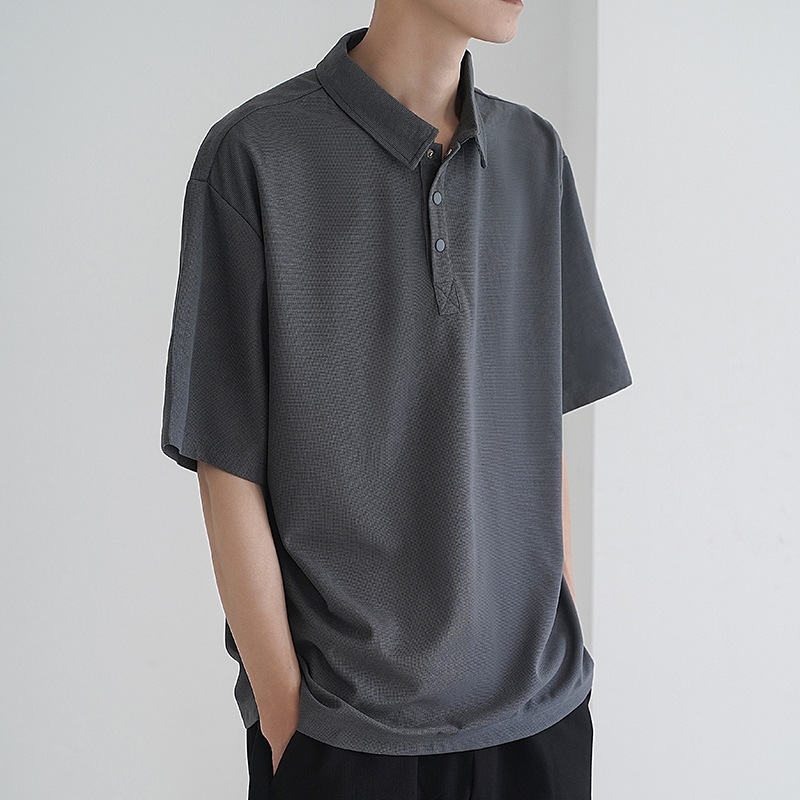 Summer lapel short-sleeved T-shirt for men, loose and light business solid color half-sleeved, trendy and versatile casual polo shirt for men Specification image