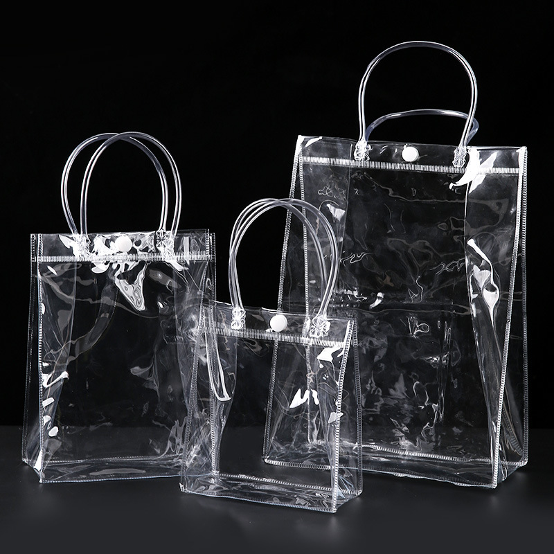 Transparent handbag, PVC gift bag, thickened hand-held plastic small bag, waterproof internet-famous souvenir packaging bag Specification image