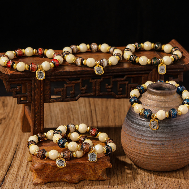 Zaki Lam incense ash porcelain glass bracelet and string for women, Beijing modified Buddhist prayer beads and cultural playthings, temple scenic area live-streaming supply