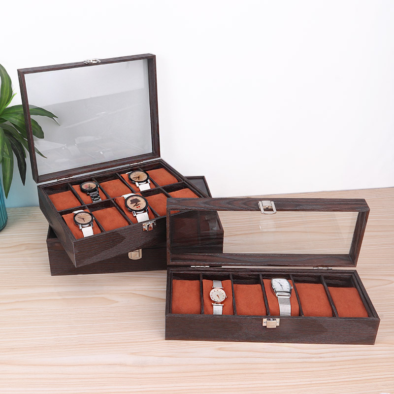 Custom Rectangular Gift Box Watch Classical Jewelry Square Brown Jewelry Wooden 6-Bit 10-Bit 12-Bit Watch Case