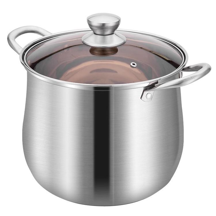 304 stainless steel soup pot, large capacity, raised and thickened, anti-overflow, double-bottom, for cooking porridge and soup, high soup pot, steamer, household use Item Picture