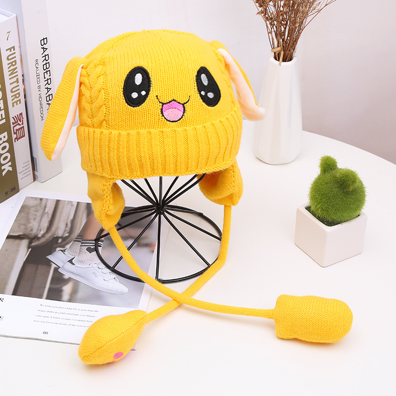 Gorro de punto para niños invierno peluche protección térmica sombrero de conejo sombrero que mueve las orejas gorro de esquí al aire libre Specification image
