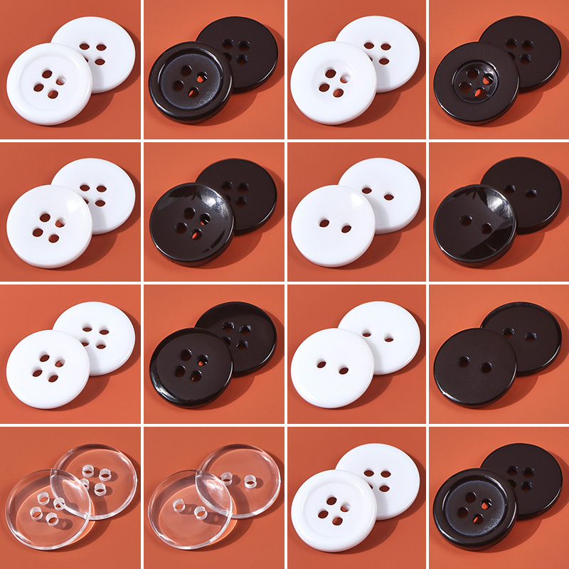 两眼树脂纽扣四眼面包扣黑白衬衫风衣树脂纽扣四眼面包扣细边透明细节图