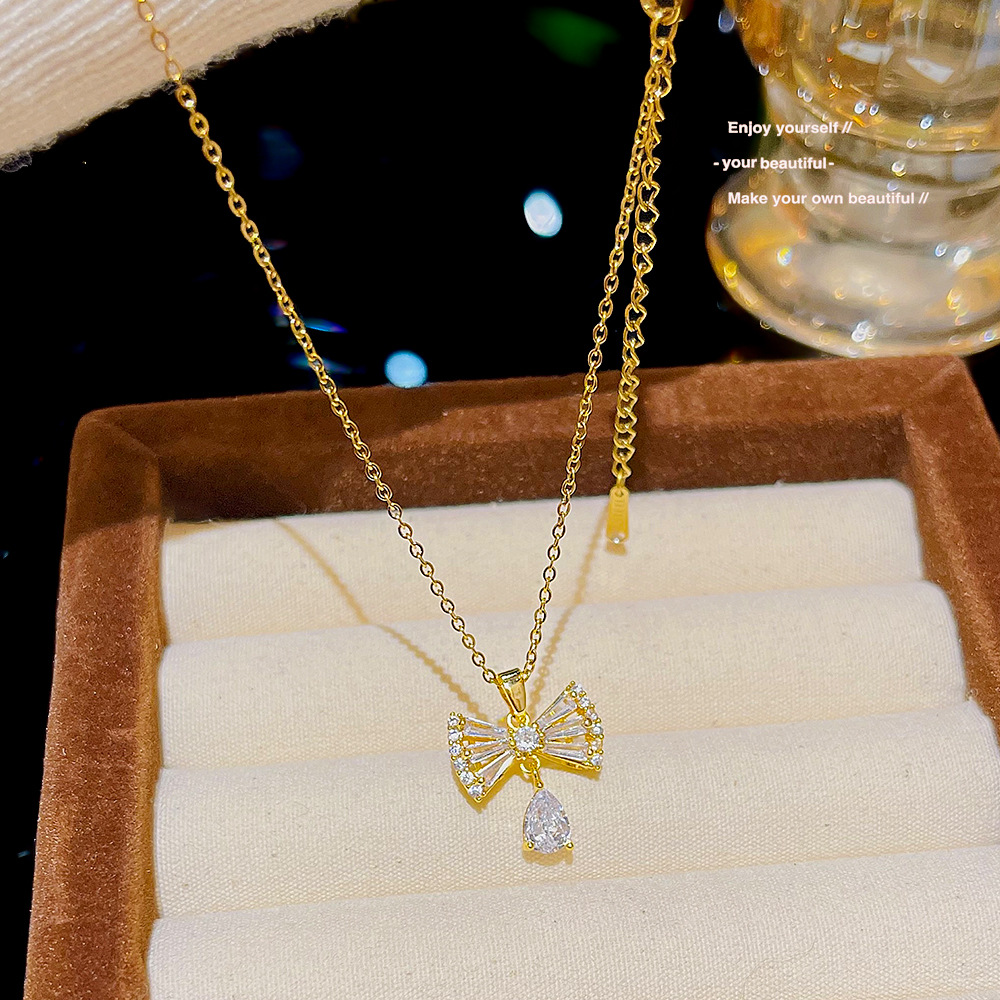 High-Grade Small Titanium Steel Necklace Women's New Water Drop Collarbone Chain Pendant Light Luxury Without Fading Choker Jewelry Wholesale Specification drawing