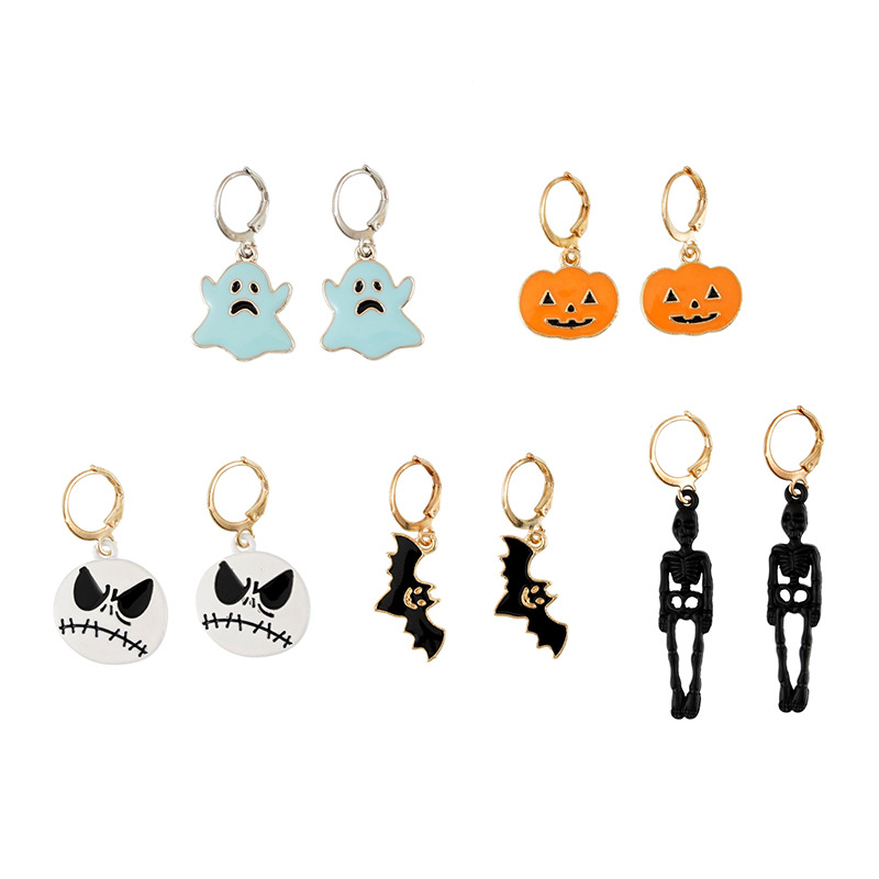 Halloween Pendant Ghostface Ghost Head Skull Skull Human Pumpkin Face Black Bat Dark Set Earrings Item Picture