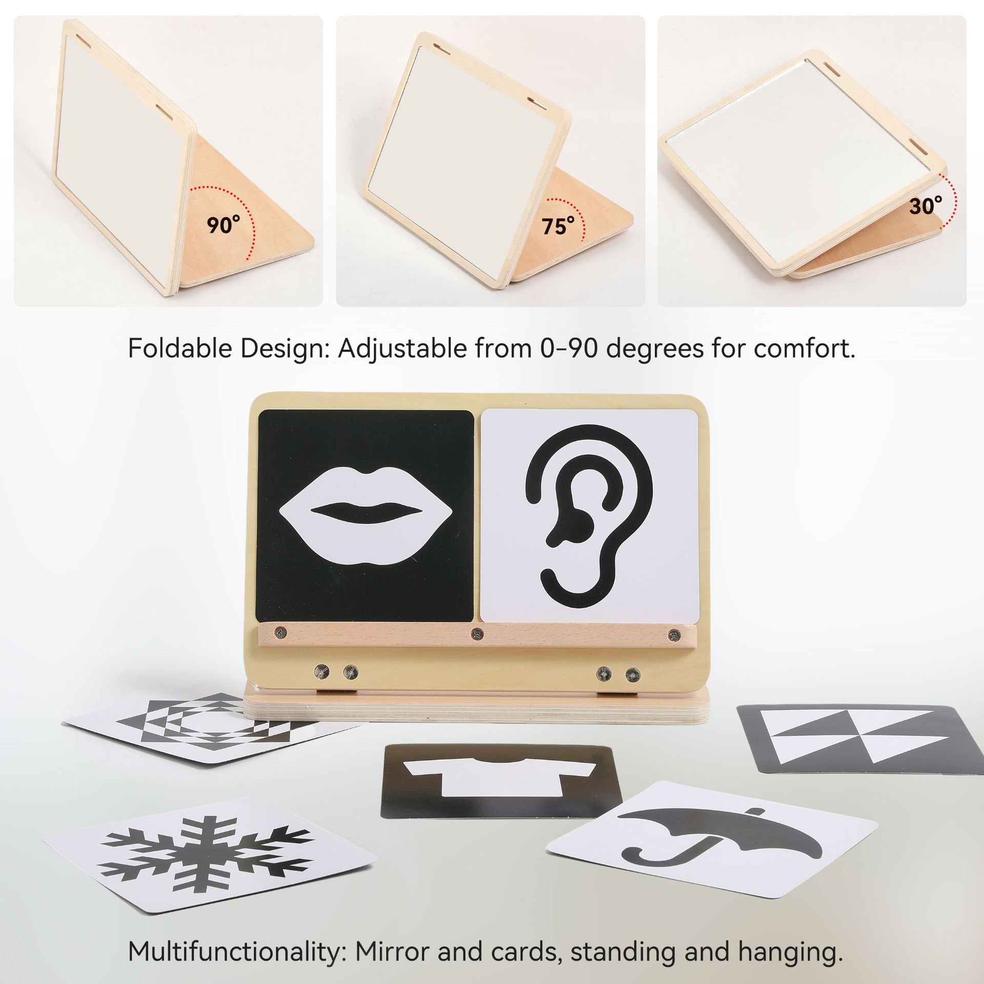 Cross-border bestseller Montessori infant and toddler visual stimulation folding mirror Baby early education toy tracking flash card Specification image