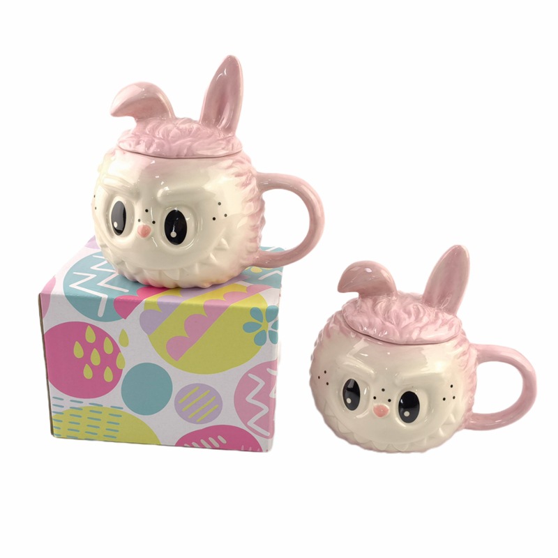 Easter Bunny Cup Cartoon Animal Ceramic Mark Cup Coarse Pottery Water Cup with Lid Couple water Cup ins Wind Cup
