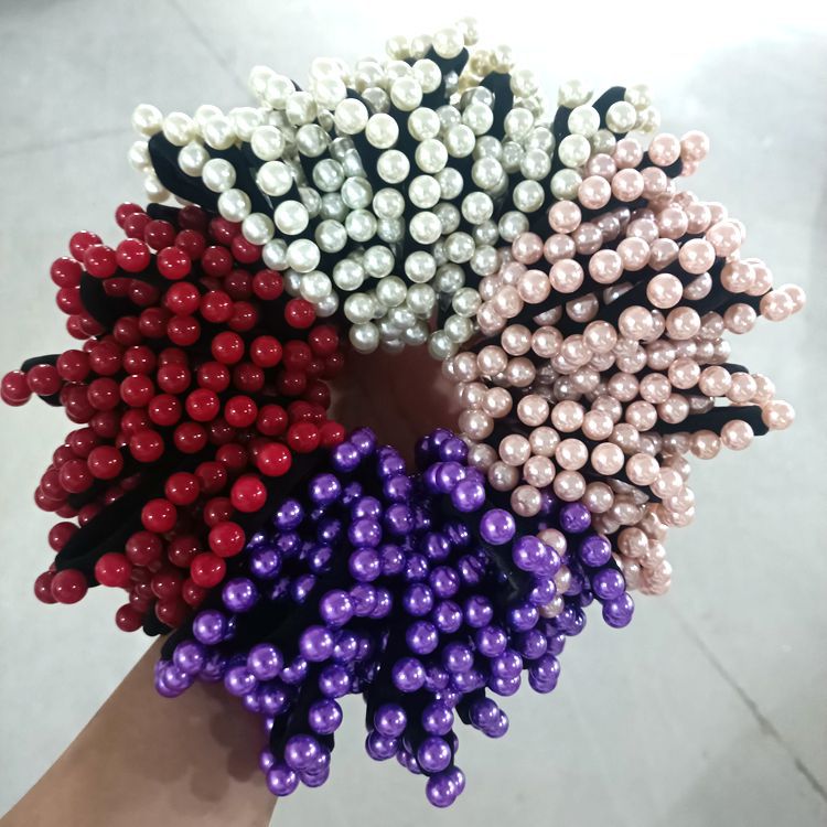 【 No. 56 Hair Tie 】16 beads 100 per bundle Korean style hair tie 16 beads Hair band pearl leather band seamless hair tie One yuan fashionable hair accessory wholesale supply Application Scenario