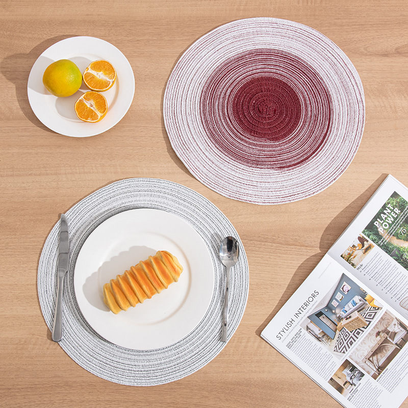 Table Mat, Home Nordic Woven Cotton Yarn Gradient Western Plate Mat, Simple Cup Mat, Anti-Scald Plate And Bowl Mat, Heat Insulation Mat details Picture
