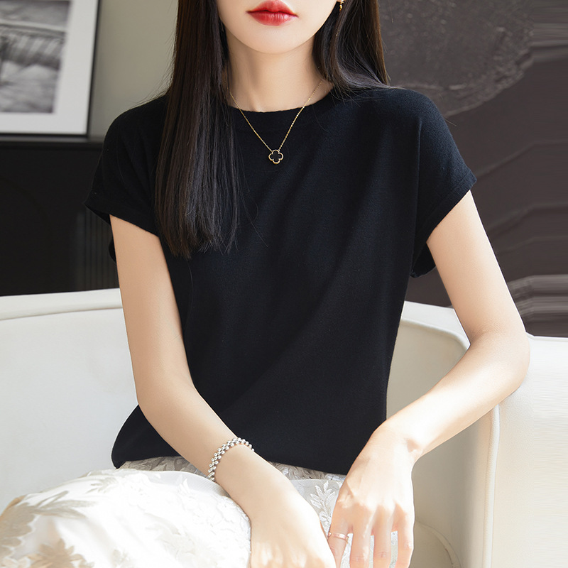 Lyser round-neck top Tencel knitted short-sleeved T-shirt for women's Summer 2025 solid color base layer wholesale breathable and comfortable Application Scenario