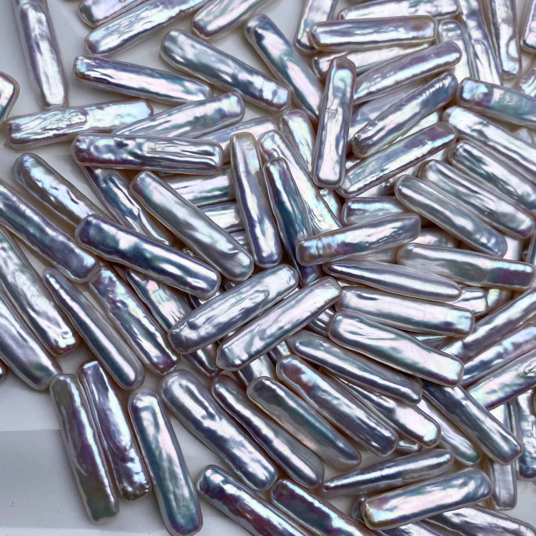 White rectangular bar silver blue dazzling light toothpick shaped small silver bar pearl DIY earrings material hand design details Picture