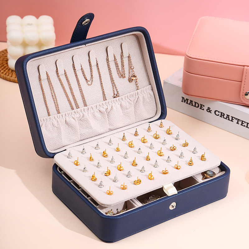 Spot New Leather Portable Jewelry Box Double-Layer Simple Earrings Earrings Ring Jewelry Box Storage Box Wholesale Only For Foreign Trade Export Sales Only For Foreign Trade Export Sales Only For Foreign Trade Export Sales Only For Foreign Trade Export Sales Only For Foreign Trade Specification drawing