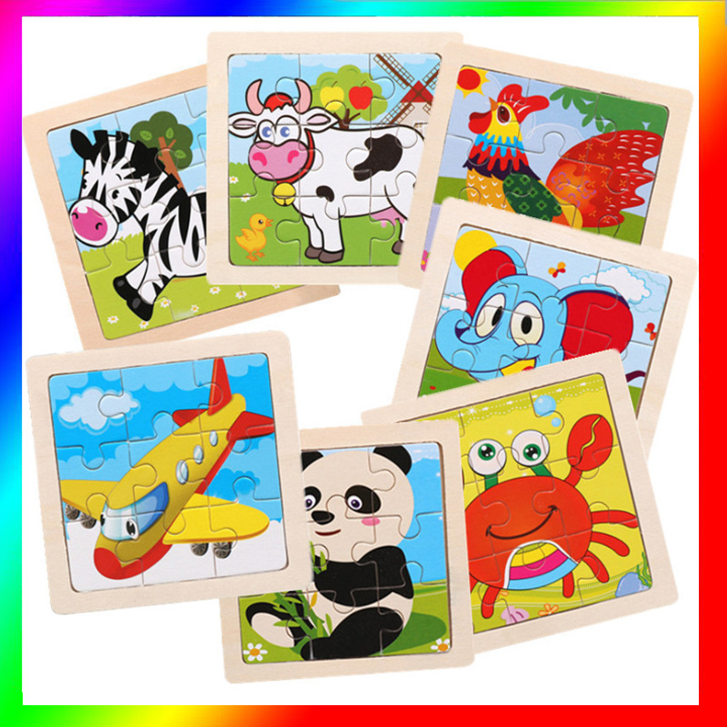 9片小拼图儿童早教玩具交通木制拼板 幼儿园游戏益智卡通动物拼图