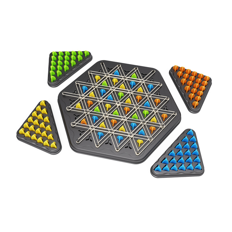 跨境连锁三角棋桌面游戏几何连锁游戏棋多人益智游戏亲子互动玩具白底实物图