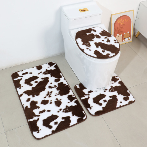 Modern Simple Style Cow Print Toilet Bathroom Three-Piece Combination Carpet Toilet Non-Slip Mat Home Mat details Picture