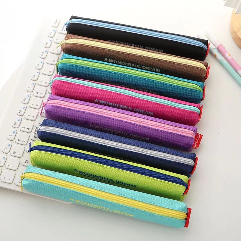 Korean mini pen case canvas, candy color contrasting letter stationery bag for primary, junior high and senior high school students, cute pen case