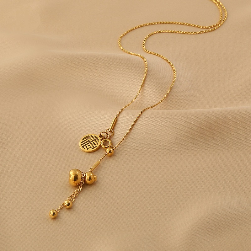 Titanium Steel Does Not Fade Chinese Style Zhaocai Gourd Necklace Ins Light Luxury High Sense Original Design Joy Luck Clavicle Chain Specification drawing