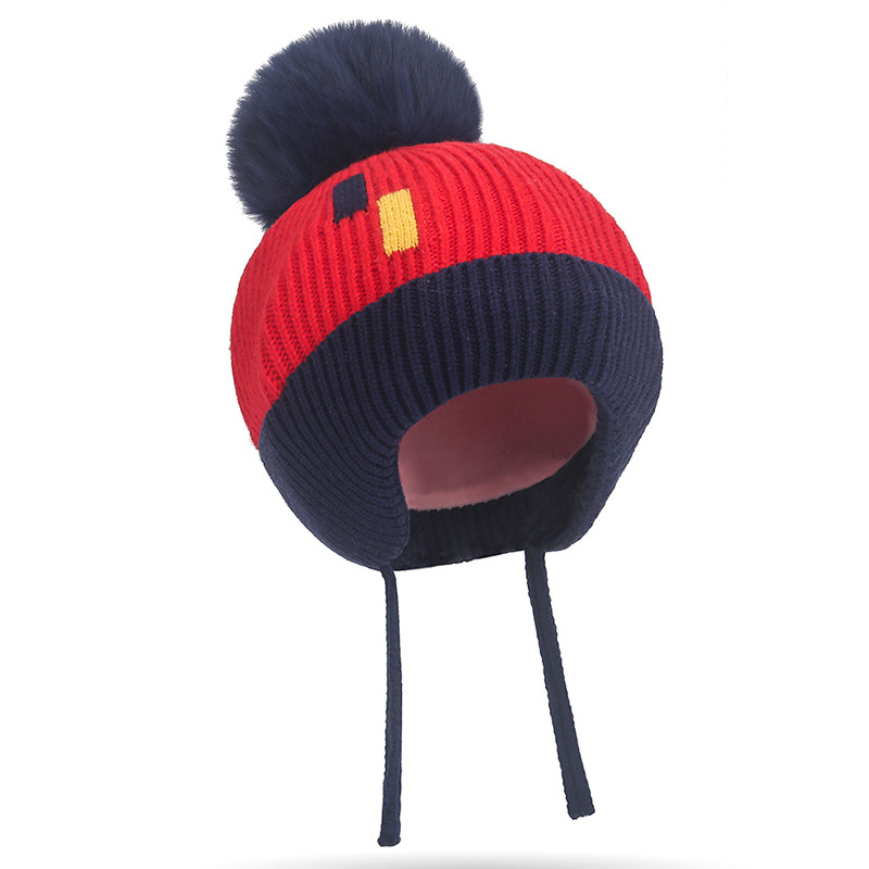 New winter style cute ear-protecting and warm knitted cap for boys, Korean version thickened pom-pom and fleece cap for girls Item Picture