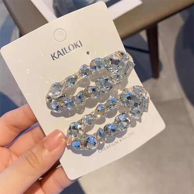 High-end style, super side zircon oval hair clip, makeup bangs hair clip, ins style side clip, stylish pic 3