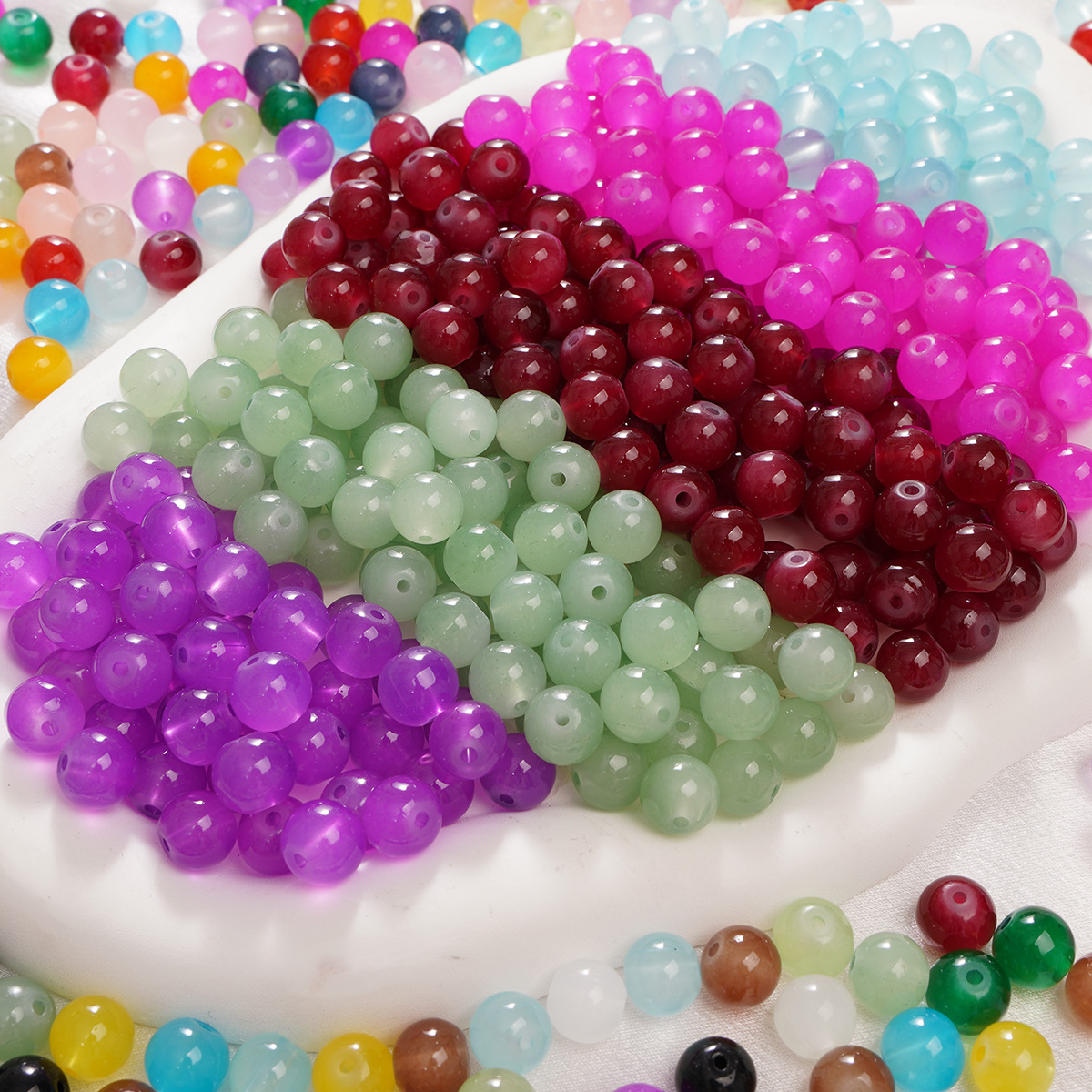 Ins-style glass jelly lacquer imitation jade round bead DIY bracelet necklace handcrafted jewelry accessory handcrafted beaded Application Scenario