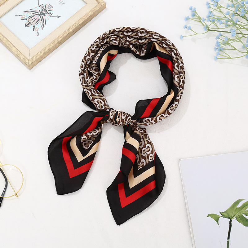 70*70 striped silk scarf, women's small square scarf, Korean version, versatile professional small neckerchief, summer thin decorative scarf Specification image