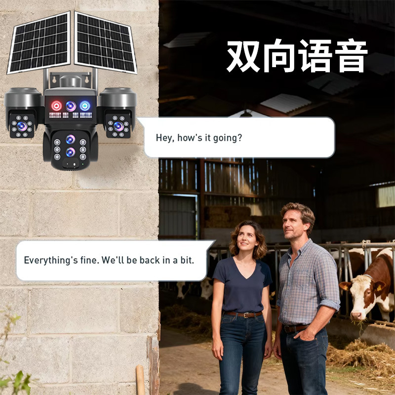 Solar-powered zoom camera, multi-lens tracking camera, dual solar panel outdoor monitoring camera Specification image