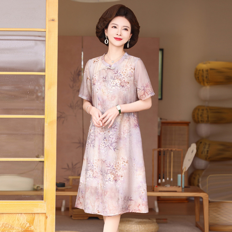 Young mom's summer fashion dress, middle-aged women's youthful chiffon summer dress new style dress for women aged 40-50
