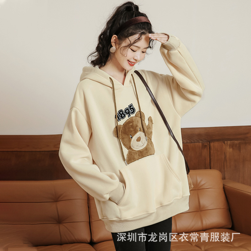 Women's fleece hooded sweatshirt, Korean-style loose girls' coat Specification image