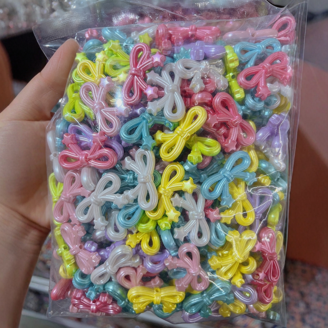 亚克力珍珠炫彩流星星蝴蝶结DIY手工串散珠串笔手机链饰品配