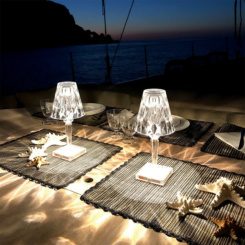 Italy Kartell Diamond Crystal Rechargeable Decorative Desk Lamp Usb Bedroom Bar Portable Touch Projection Night Light Specification drawing