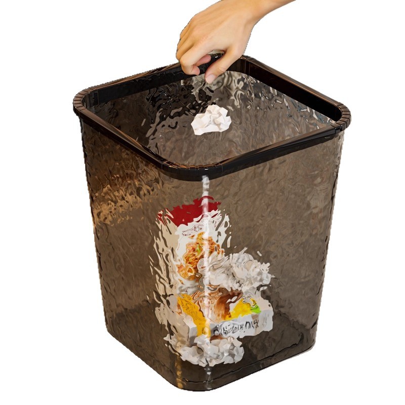 2025 Water ripple trash can, new transparent household model, light luxury high-end paper basket, large capacity, bathroom, bedroom Item Picture