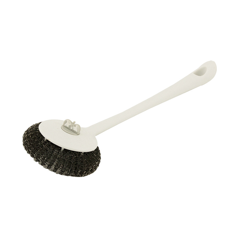 Wholesale factory direct supply of wall-mounted steel wool ball pot brushes for kitchen cleaning, long-handled stainless steel wool cleaning balls