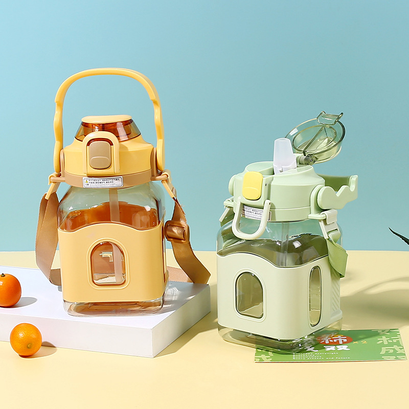 2023 New popular large-belted cup, straw cup, large-capacity plastic water cup, outdoor fitness and sports water bottle, ton ton bucket