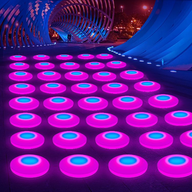 led circular stage lights, colored running floor tile lights, outdoor waterproof dancing interactive sensor music illuminated floor lights Specification drawing