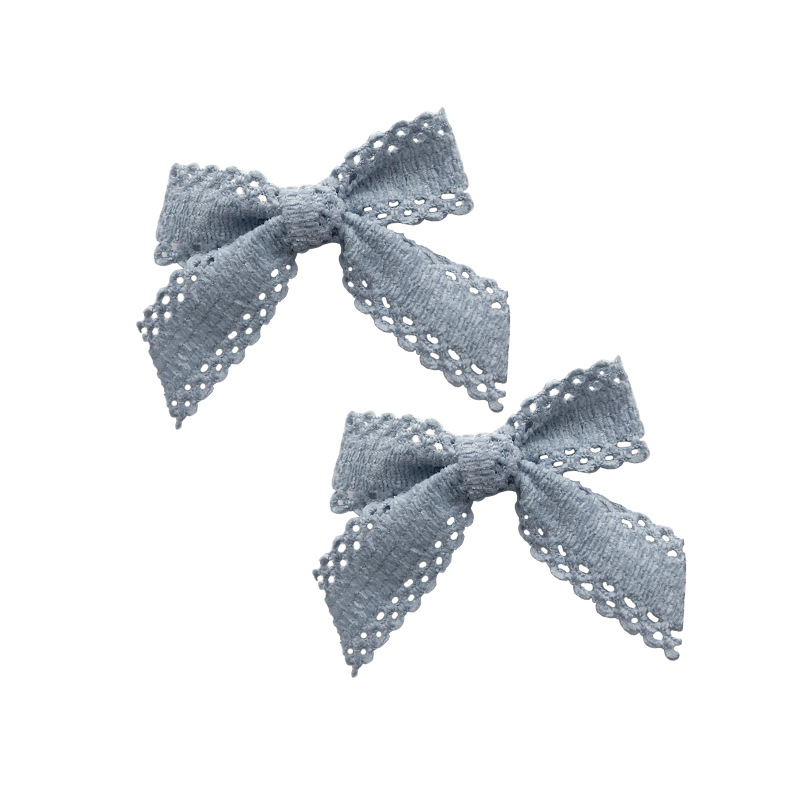 Cream Blue Hair Clip 2 Pieces ~ Spring Color Cream Rice Lace Bow Hair Band Hair Tie Girly Hair Tie Item Picture