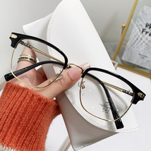 新款半框防蓝光眼镜男韩版复古商务近视眼镜框潮流时尚平光眼镜女