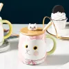 Creative and cute cat water cup, home cartoon hand-painted ceramic cup, office high appearance level covered spoon mug Specification image