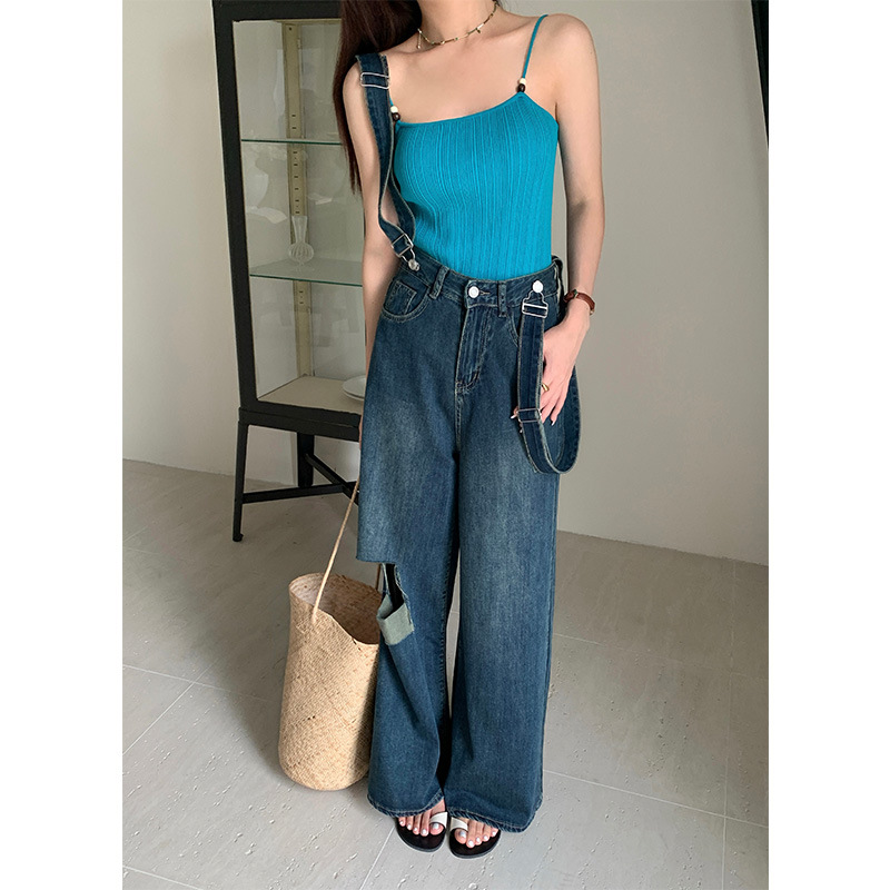 Denim Suspenders Summer Waist Hole Design Slim Jeans 7207 Item Picture