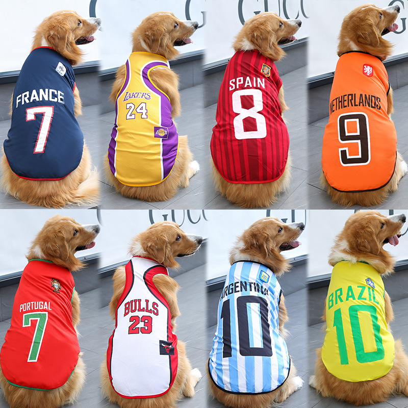 春夏大中小型犬金毛萨摩狗狗猫咪宠物网眼背心世界杯篮球衣服用品