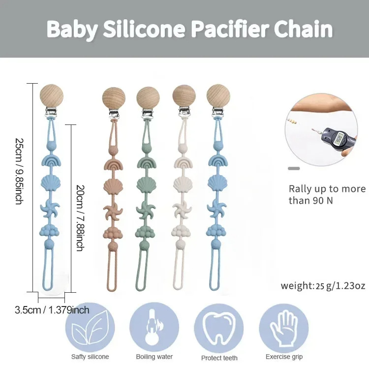 Cross-border baby silicone pacifier chain, children's teething toy anti-loss chain, food-grade all-in-one soothing anti-drop chain details Picture