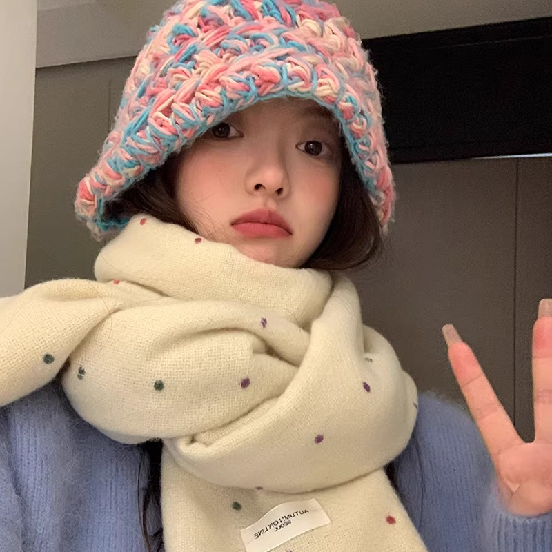 彩虹糖点小众围巾女秋冬季2025新款围脖披肩两用氛围感纯色批发