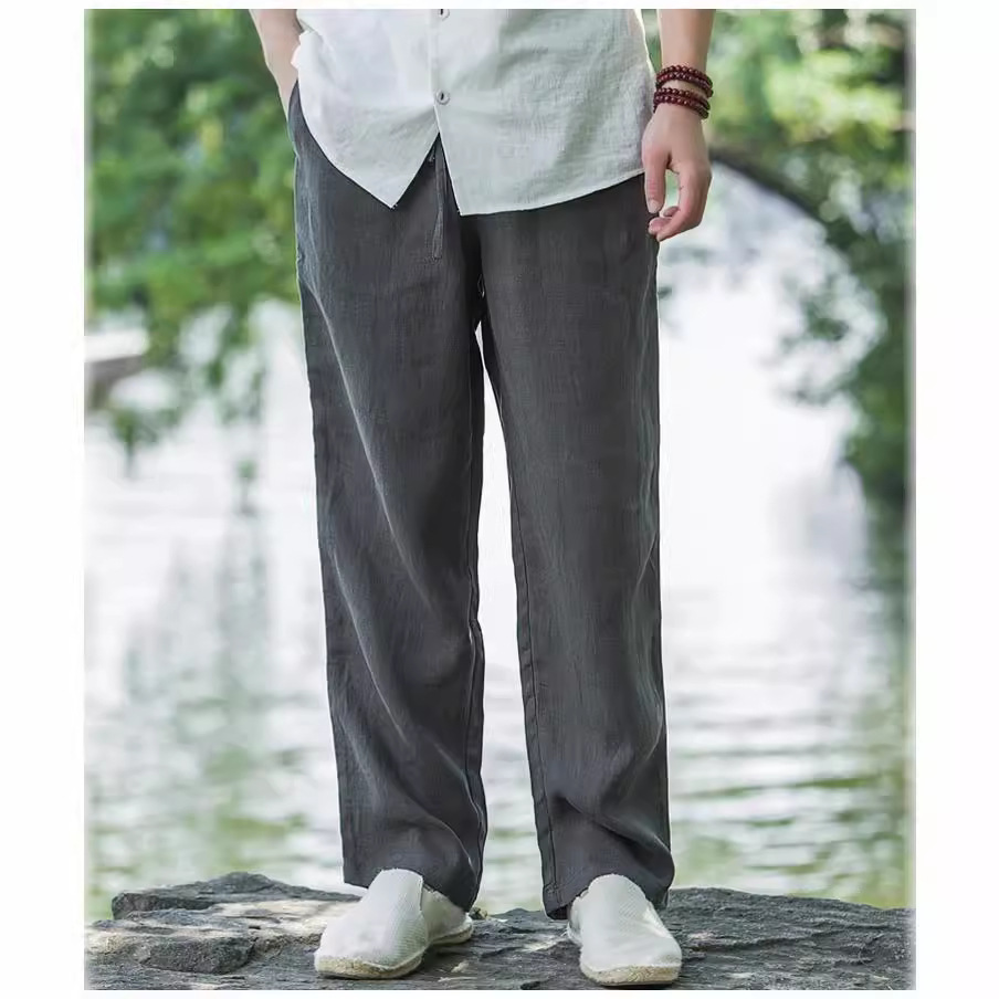 Linen pants for men's summer, thin and breathable, 2024 new style for middle-aged and young people, cotton and linen wide-leg casual trousers, large-sized trendy brand Specification image