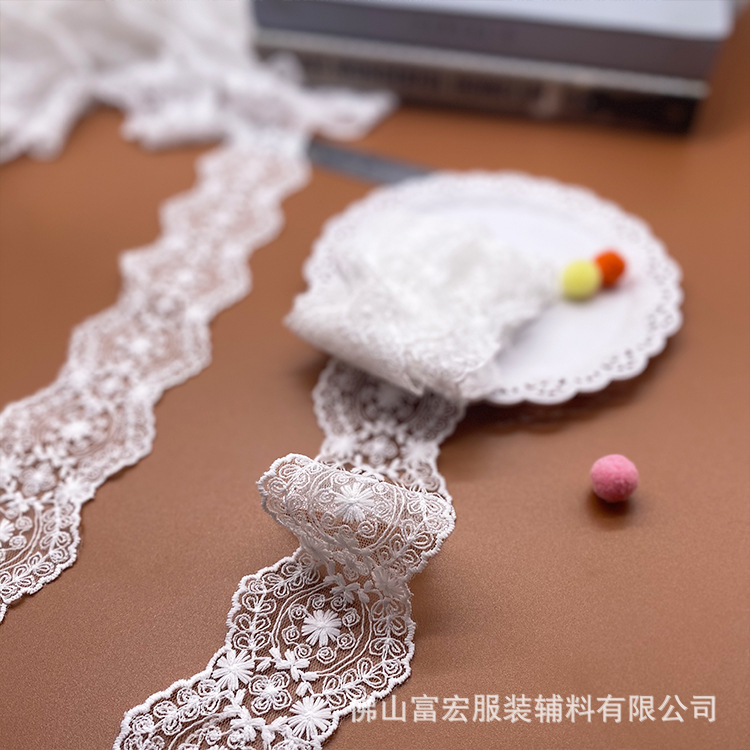6.4cm水溶牛奶丝网纱花边 内衣帘头蕾丝绣花面料服装配饰花边辅料