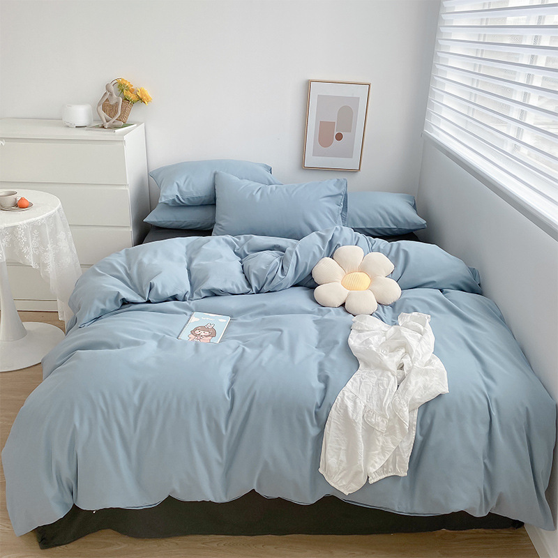 Milk double-color washed cotton four-piece set, texture pure cotton four-piece set, bedding, bed sheet and duvet cover three-piece set Item Picture