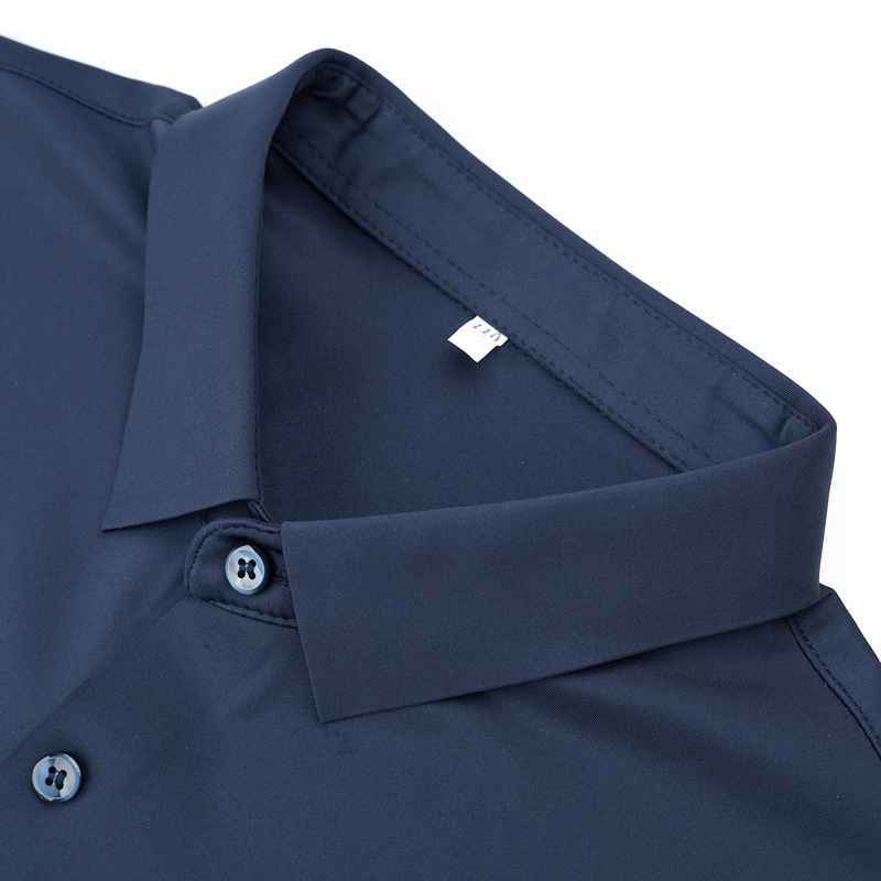 Solid color spring and autumn shirts, seamless and well-fitting, long-sleeved, lapel silk casual black men's shirts for middle-aged and young people Item Picture