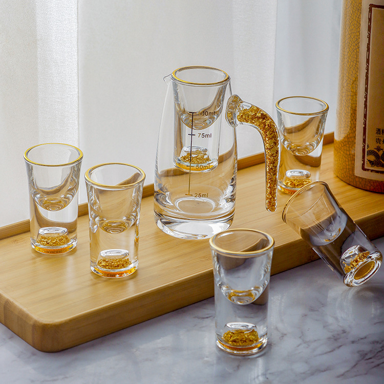 金箔分酒器带把手轻奢风高档白酒具套装子弹杯酒杯一壶六杯礼盒装