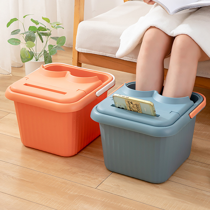 Foot bath bucket High and deep bucket Foot wash basin over the knee calf insulation plastic massage plus high and thick household health bucket Foot bath bucket 01227-512 full figure